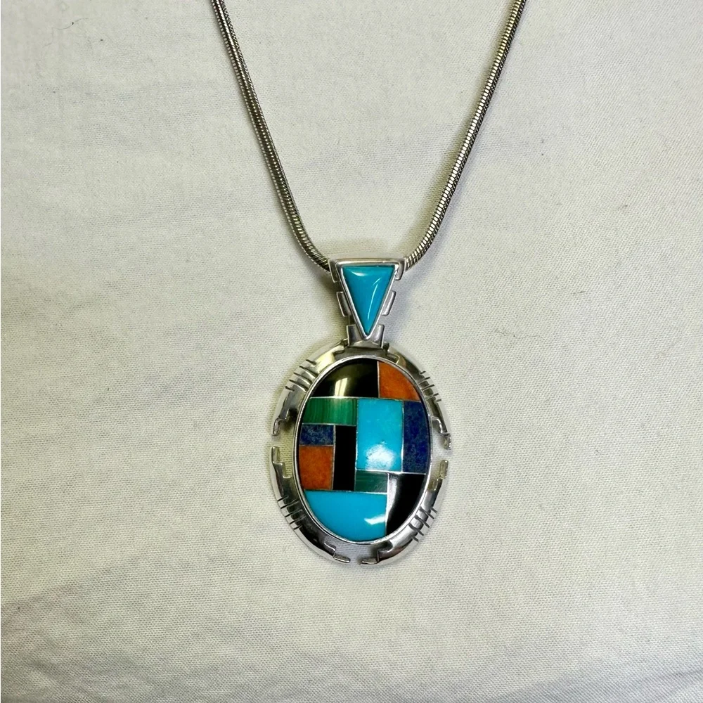 CAROLYN POLLACK RELIOS Sterling Inlay Turquoise Pendant Necklace & Earrings Set_3